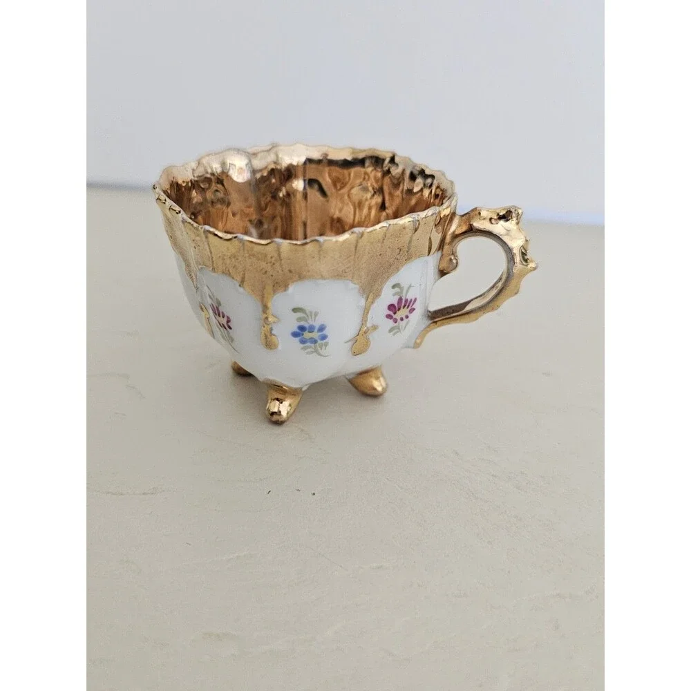 Vintage Mini Floral And Gold Tea Cup